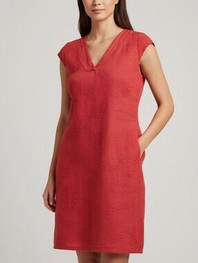 Sz S Lina Tomei Made in Italy Red Linen Dress with Pockets